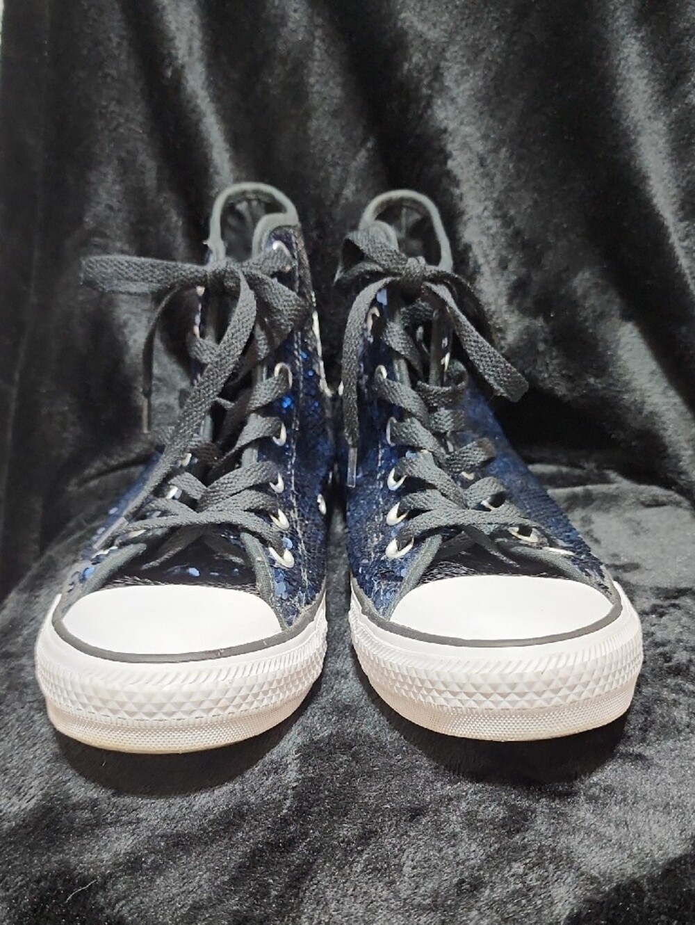 Blue Sequin High-Top Women's Sneakers 8